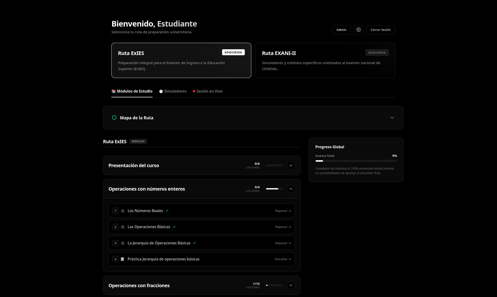 Dashboard de ExaPrep